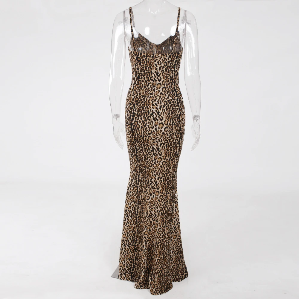 Сексуальное леопардовое Макси-Платье с разрезом в пол без рукавов с открытой спиной Вечерние платья для ночного клуба