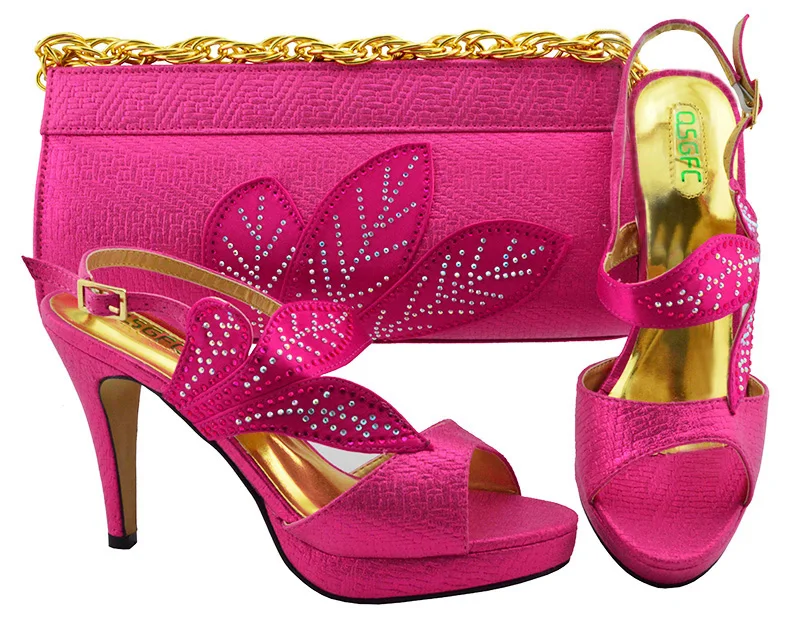 Italian designs Fuchsia color high heels 10.5 cm with clutch bags
