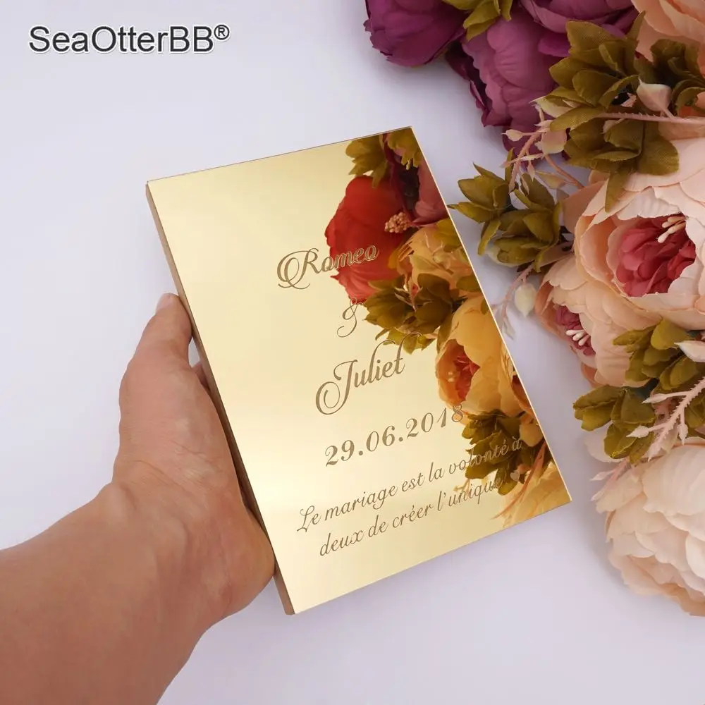 

19cmX 13cm Custom Rustic Khaki Wedding Guest Book Personalized Gold Mirrored Front Cover Signature Books Party Favors Guest Gift
