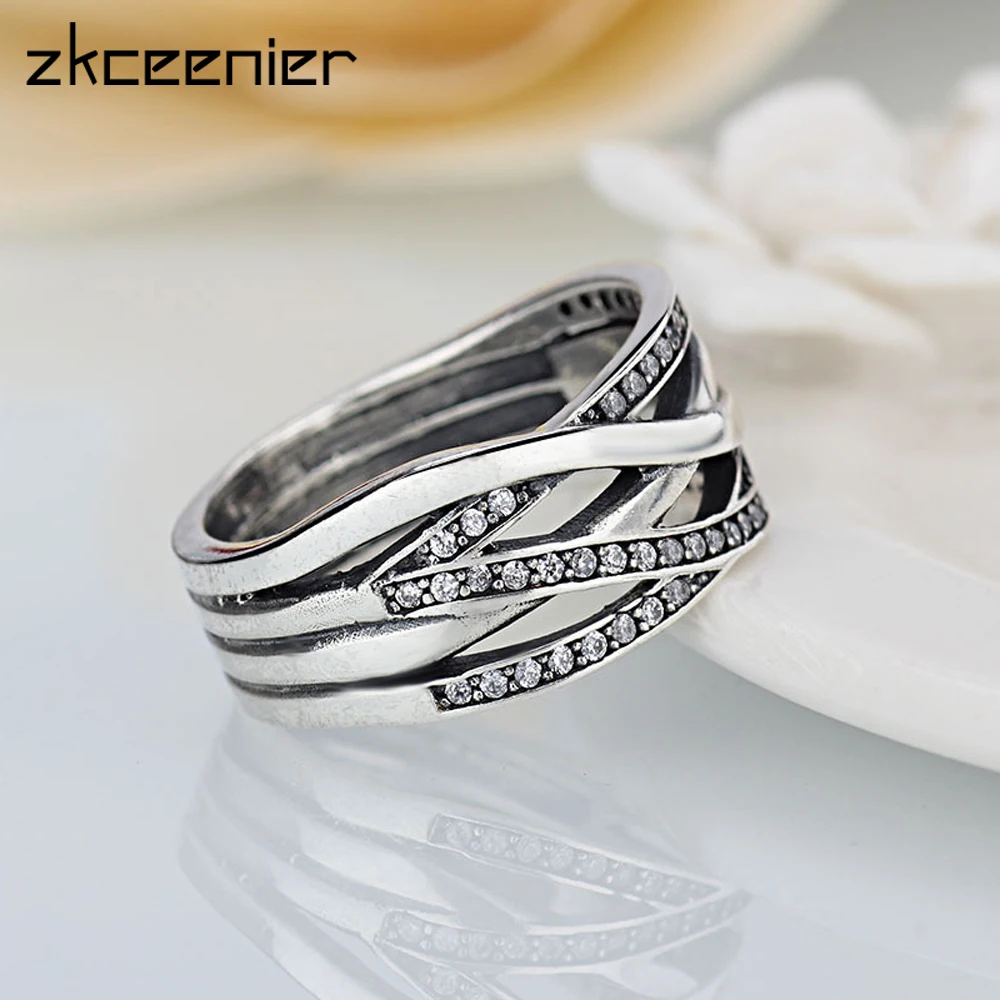 

Fashion Sparkling Braided Pave Brand Ring for Women Wedding Luxury Exaggerated Big Twisted Jewelry Accessories Gifts