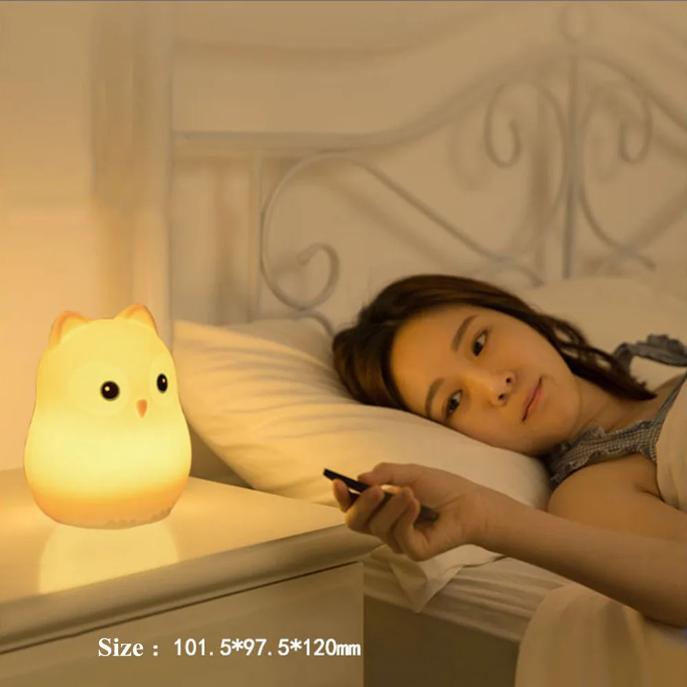 SuperNight Cute Cartoon Owl Bird Hippo LED Night Light Touch Sensor Colorful Silicone Bedside Table Lamp for Children Kids Baby (3)