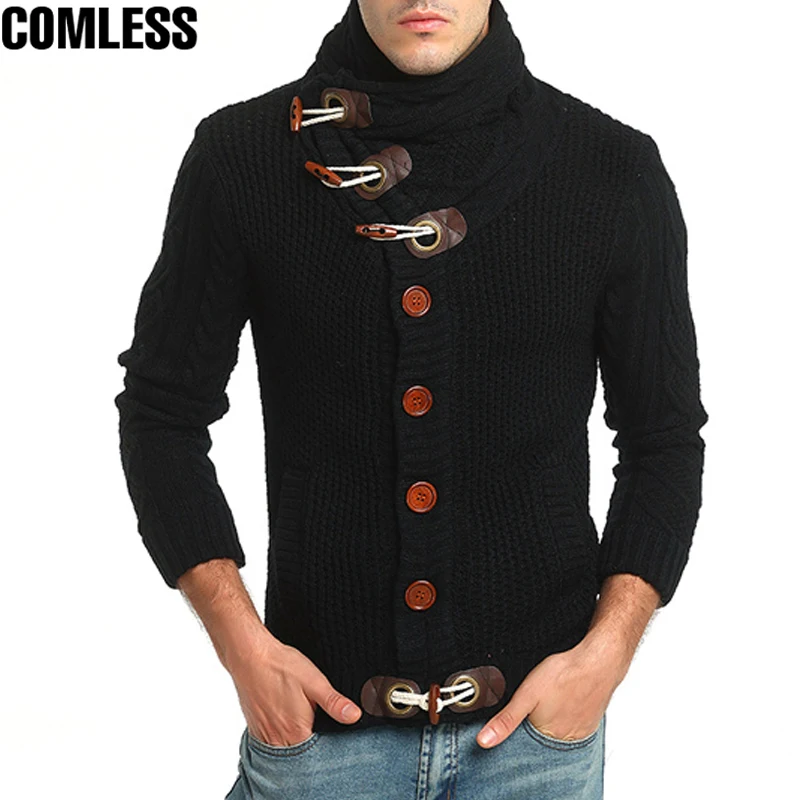 Mens Cardigans Sweater 2017 High Collar Long Sleeve Thick Cardigan ...