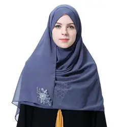 Квадратный женский мусульманский шарф с бисером хиджабы женский платок с цветочным принтом платок