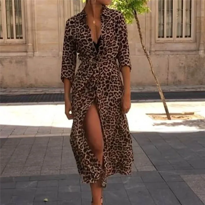 Fashion casual dress women autumn winter elegant dress Leopard Print Maxi Ladies Holiday Long Sleeve Dress vestidos S25#N (6)