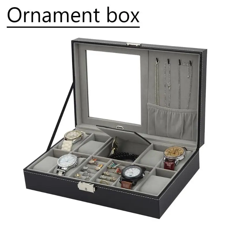 

Multifunction High Quality Jewelry Box Black PU Leather Watch Display Box High-end Watch Rings Bracelet Jewelry Storage