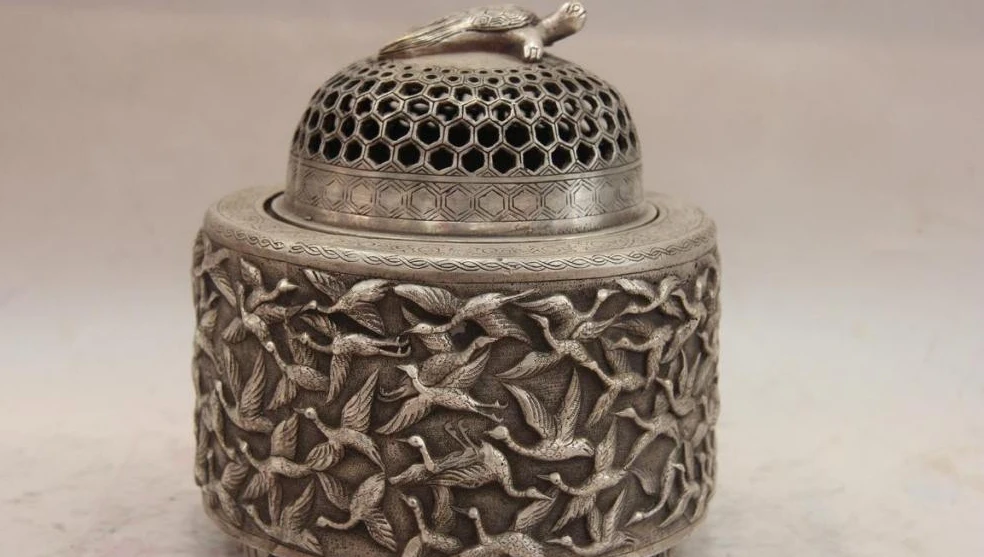 China White Copper Silver Hundred cranes Tortoise Turtle Incense Burner Censer | Дом и сад