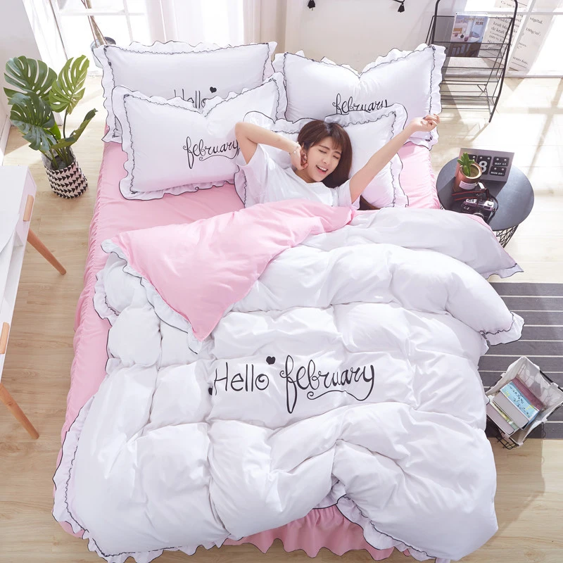 

Bedding Home Textile Princess Style Cotton Suit FourPcs Bed Linings Duvet Cover Set Bed Sheet Pillowcases Cover Suit 4 Size