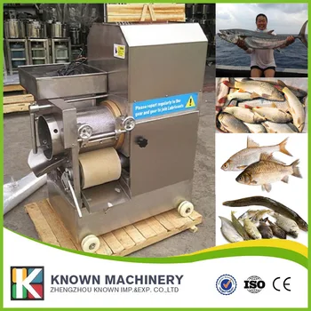 

Marine fish and freshwater fish cutting separator machine with Fish feed inlet, conveyor belt and operation roller, motor