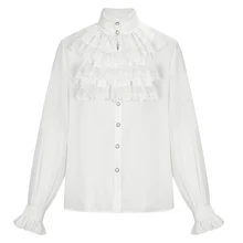 6XL белый шифон и кружева рюшами Стенд воротник фонарь рукав Винтаж Готический рубашка для мужчин dieval Викторианский Топ стимпанк Одежда