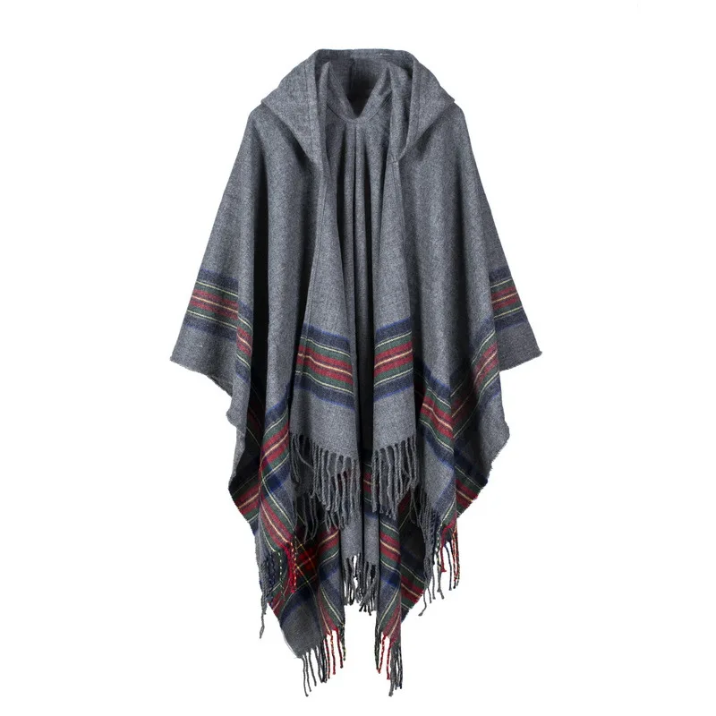 Buy New design 100% ACRYLIC foulard femme Autumn Winter warm fashion cloak poncho 130*150CM Black Gray Wine Red Khaki tippet shawl