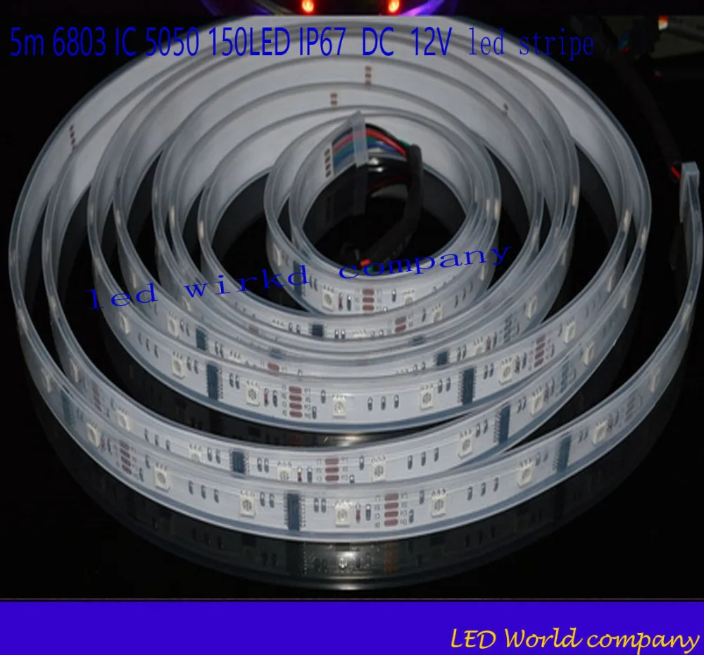 

5m 6803 IC 5050 digital RGB Strip,150LED IP67 tube waterproof dream magic color 12V Led Strip,30LED/m + free shipping 6803 strip