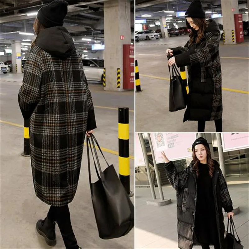 Longue Nouveau Chaud Vêtements À Capuchon Épais Coton Photo Plaid 2018 De Femmes Haut Lâche Femme Hiver A0955 Gamme Parka Veste Coréen Color Manteau CrqrUntw