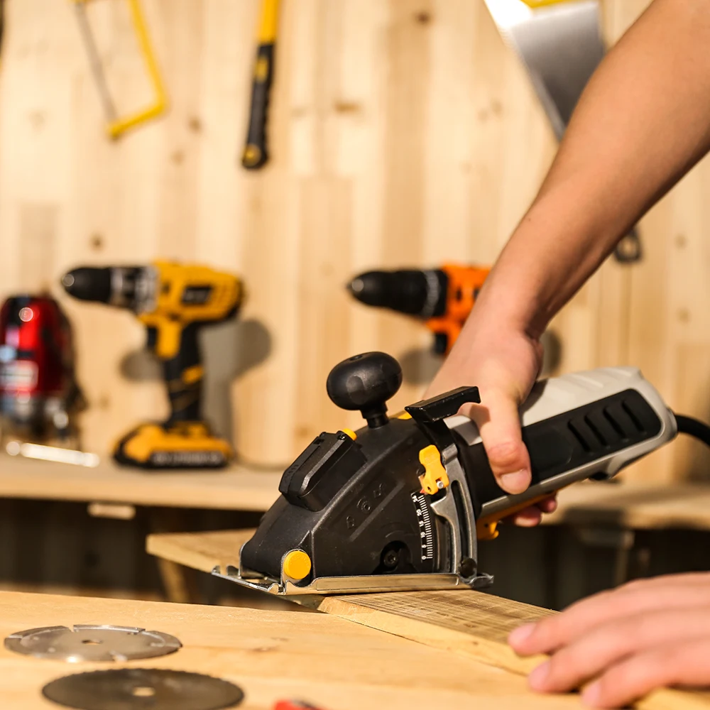 DEKO Mini Circular Saw Power Tools with Laser, 4 Blades, Dust passage, Allen key, Auxiliary handle, BMC BOX Electric Saw