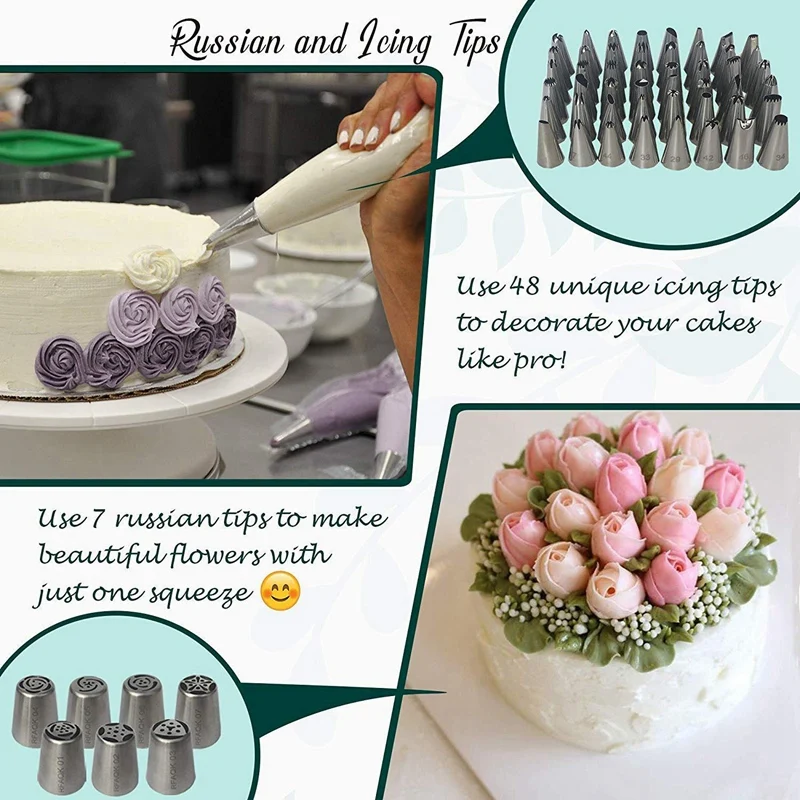 LIXF 124 Pcs Cake Decorating Supplies Kit for Beginners, Perfectly Assorted Baking Tools- Cake Flower Nozzles Coupler Cake Tu
