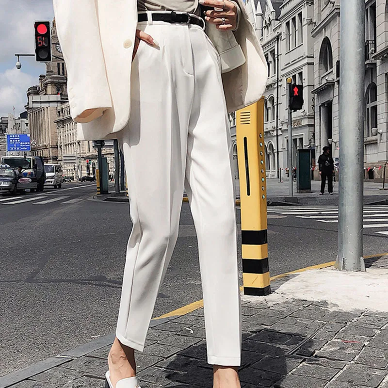 Neploe, корейские однотонные женские штаны, осень, новые, на молнии, с высокой талией, Pantalon Femme, простые, длиной до щиколотки, брюки 45284 - Цвет: white