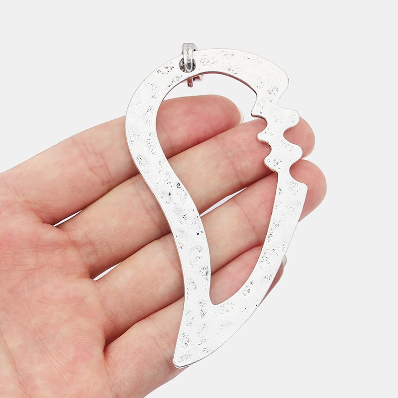 6Pcs Antique Silver Open Large Hammered Wing Half Love Heart Shaped