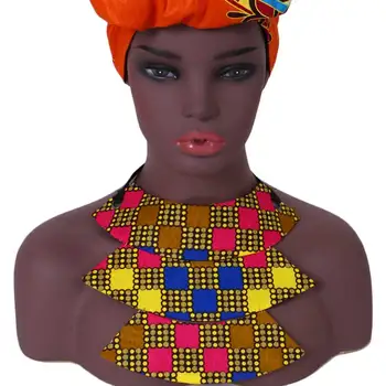 

BRW 2020 African Fabric Cloth Choker Necklaces For Women Wax Print False Collar Ankara Handmade Jewelry African Necklace WYB341