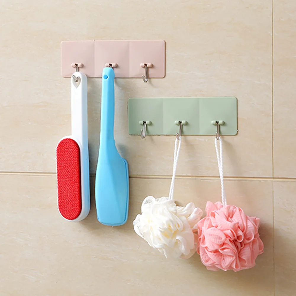 

Wall Hook Kitchen Bathroom Sticky Hook Creative Seamless 3 Link Hooks Easy to paste and remove. w520