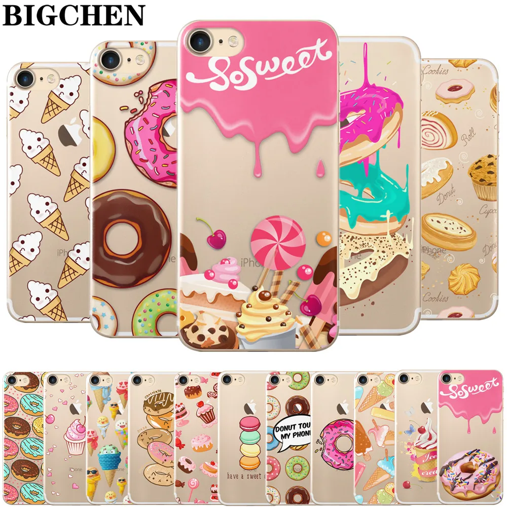 BIGCHEN для iphone 5 S SE 6 6s 8 7 plus сладкие пончики мороженое Макарон окрашенные