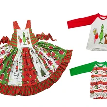 Новинка года; дизайнерское платье для маленьких девочек рождественское платье с узором в горошек для девочек Рождественская футболка с Регланом для мальчиков