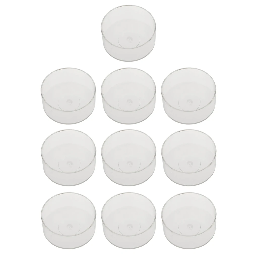 Heat-Resistant Clear Plastic Tea Light Container Cups 10 Pack, Round Shaped, 30mm x 16mm (Dia x Height)