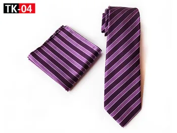 

8cm Woven Necktie Set Fashion Purple Striped Tie with Pocket Square for Men Birthday Gift