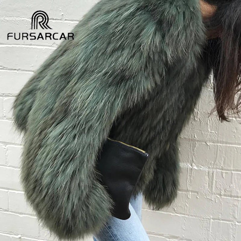 FURSARCAR New Women's Real Fur Coats Short Style Genuine Leather Raccoon Fur Jacket Natural Natural Fur Female Coat