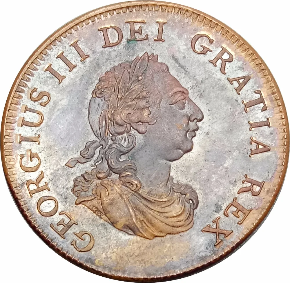 

Great Britain 1/2 Half Penny 1799 George III 3rd issue Red Copper Copy Coins