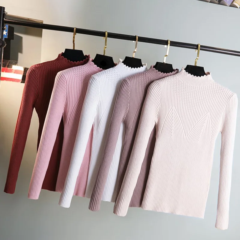 

casual sweater women's long-sleeved autumn and winter 2018 new solid color short paragraph Slim wild bottoming pullovers YH001