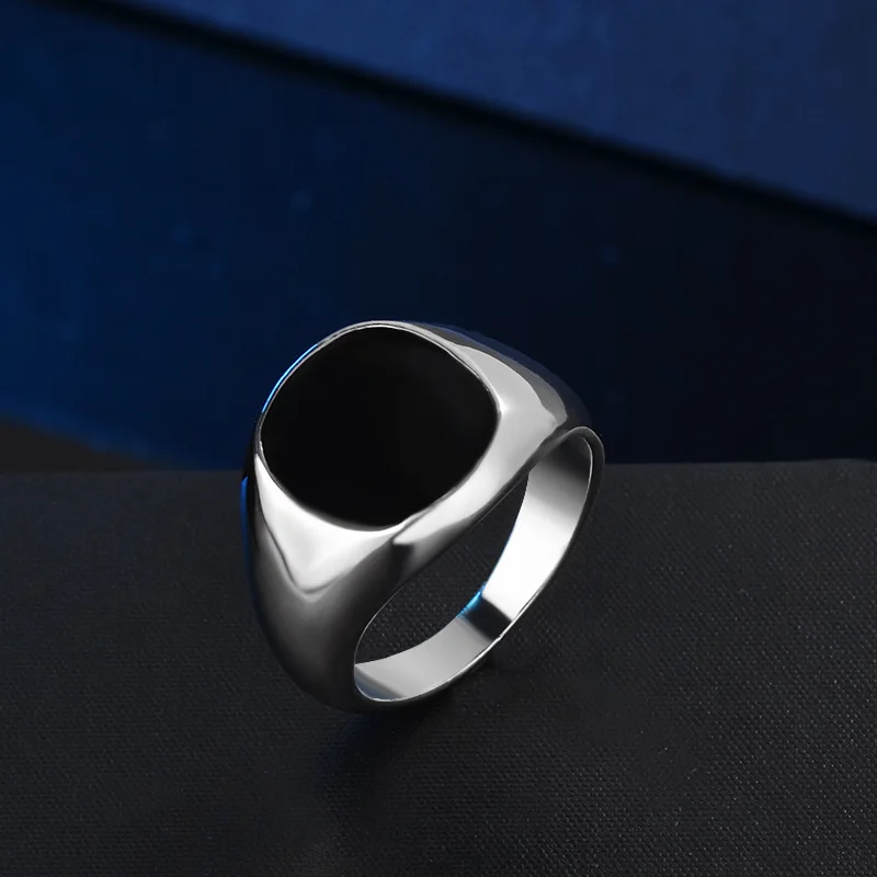 

New Rectangular Geometric Rings for Men Simple Quare Drip oil Party Rings Imitation Black Stones Jewelry Gift