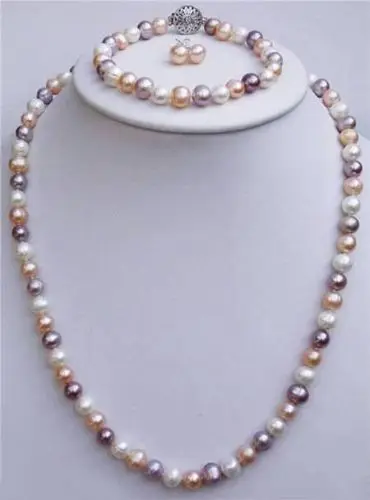 

07762 mixed-colour pearl Necklaces Bracelets Earrings sets