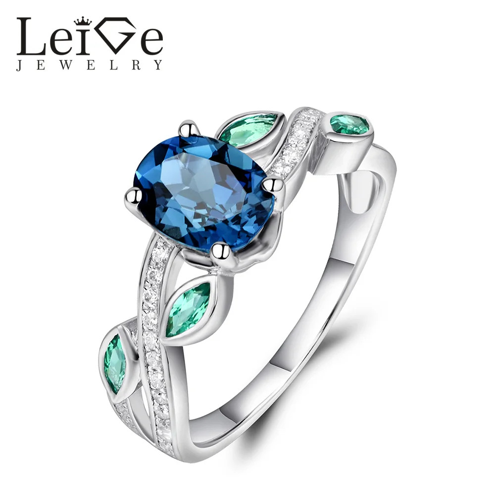 Leige Jewelry 925 Silver London Blue Topaz Ring Oval Cut Anniversary