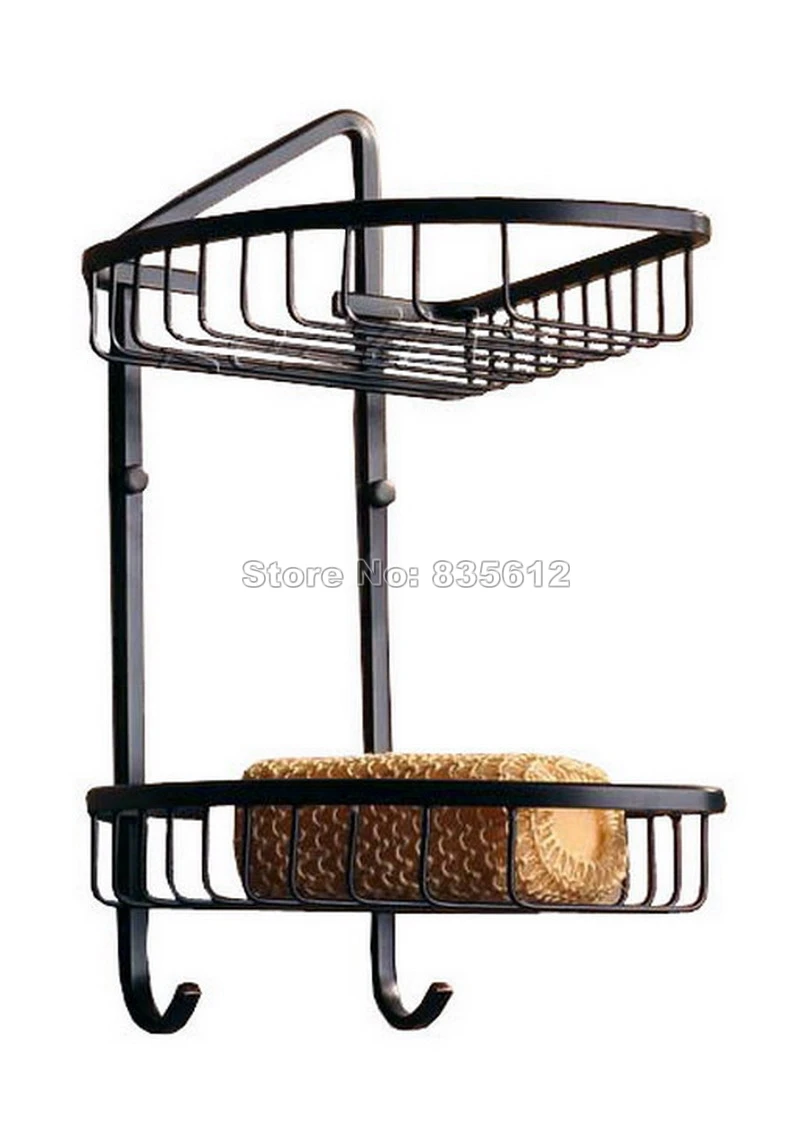 

Black Oil Rubbed Bronze 2 Tier Wall Mounted Bathroom Large Corner Shower Storage Basket / Bathroom Shelves Wba122