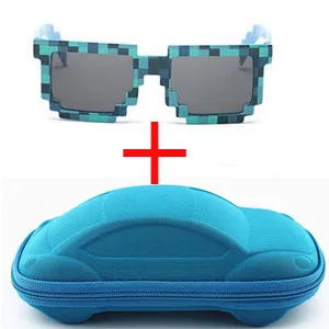 Longketter винтажные квадратные новые мозаичные солнцезащитные очки унисекс солнцезащитные очки модные очки с футляром детский подарок - Цвет линз: blue and blue case