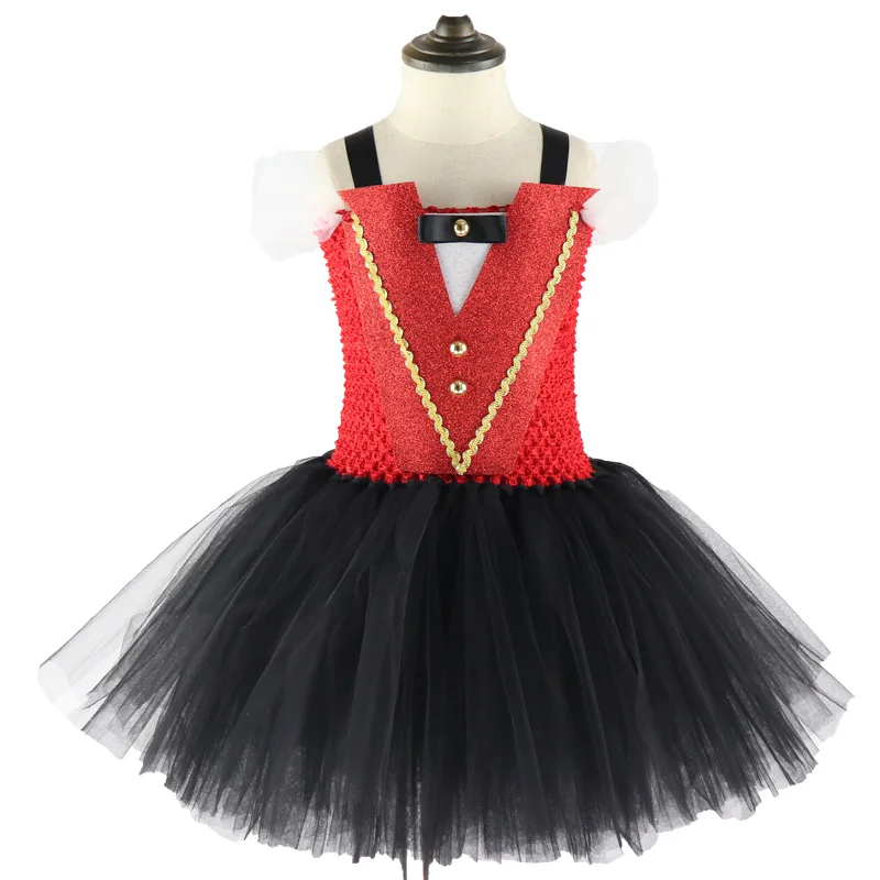 Дизайн, черный и красный цвет, костюм платье-пачка для девочек, костюм на Хэллоуин Рождественские платья для детей MK051