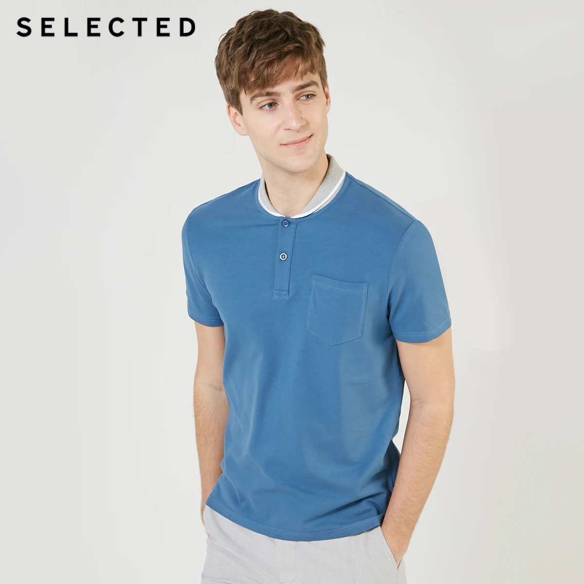 Отборные мужские летние разноцветные рубашки с короткими рукавами и стоячим воротником | 419206512 - Цвет: GRAY MIST
