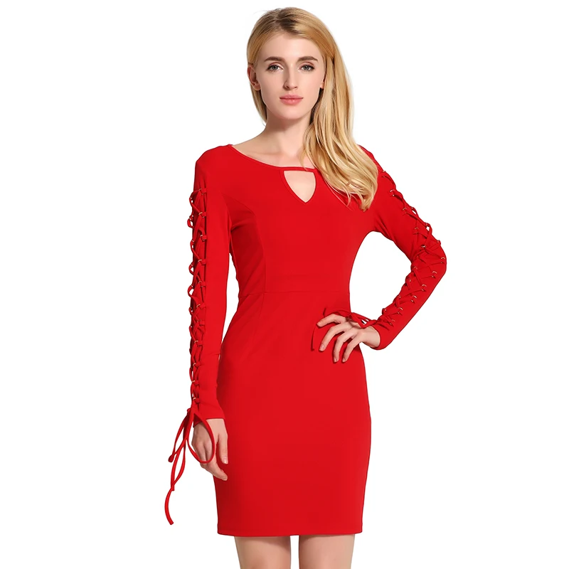 Sexy Dress Autumn Long Sleeve Bodycon Drawstring Mini Elegent Formal Party Dresses Black/Blue/Red Winter vestidos cortos Office