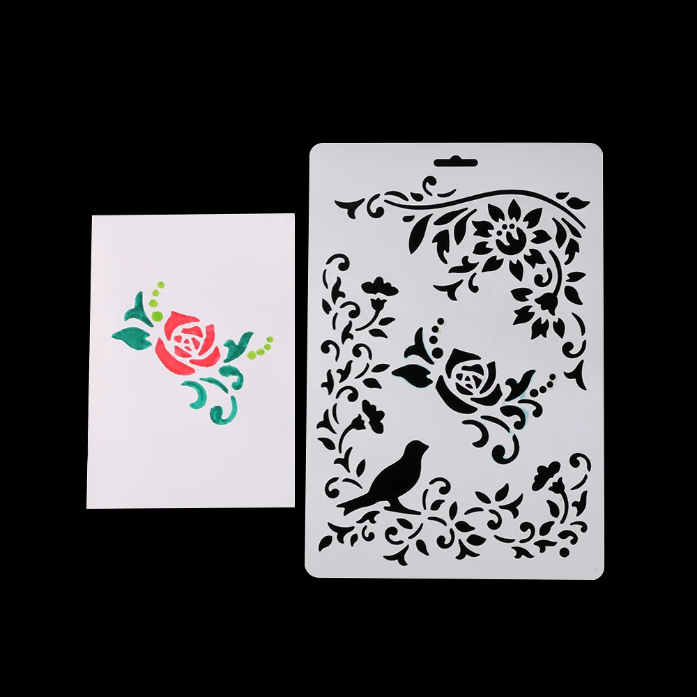 

2PC Bird Flower Layering Stencils For Walls Painting 20.7 x 30.7 cm Scrapbooking Stamps Album Decorative Embossing Paper Card