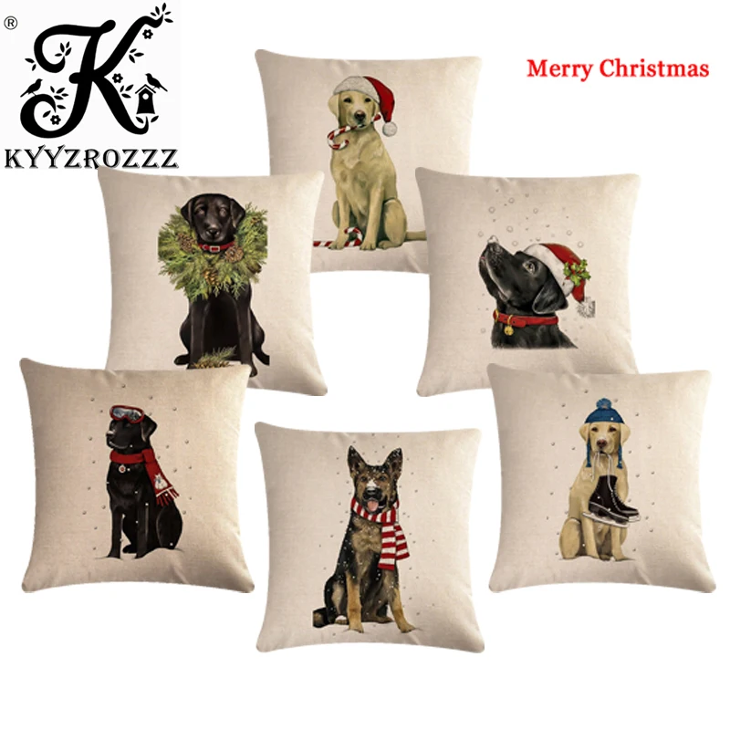 

New Cartoon Cat Dog Christmas Party Linen Cushion Cover 45X45cm Pillow Case Home Decorative Pillows Cover For Sofa Car Cojines