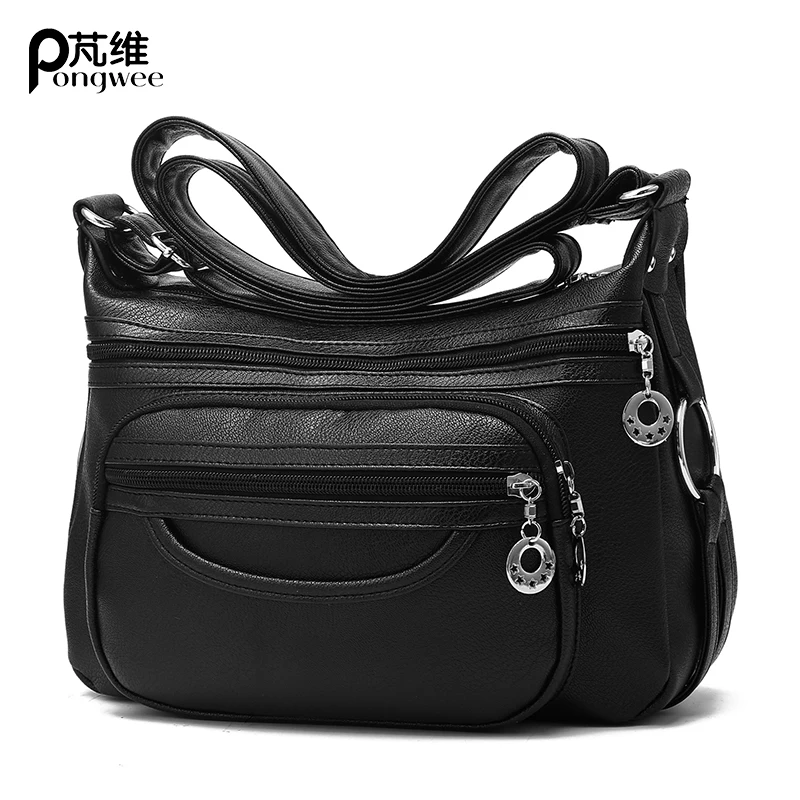 PONGWEE Women's Soft Handbag Multi Pockets Elderly Women Shoulder Bag