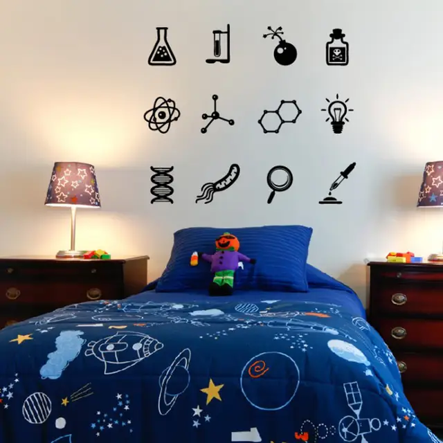 Us 7 79 16 Off Assorted Science Lab Symbols Wall Sticker Science Wall Art Decal Classroom Decoration Removable Home Decor Bedroom Stickers S280 In