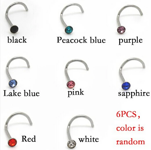 6pc/lot Mix Colors Nose Ring Body Jewelry Nose Stud ring Stainless