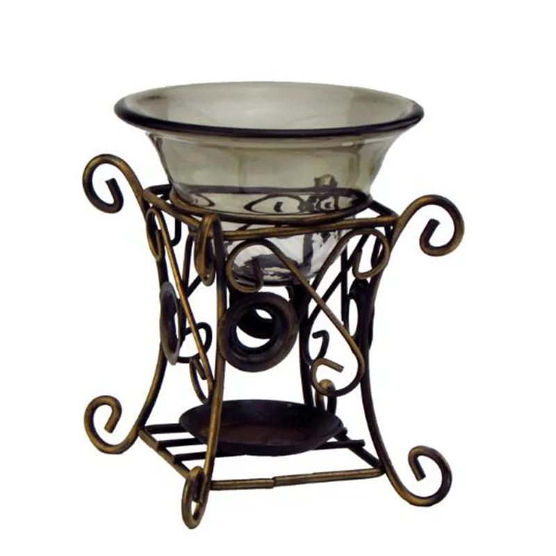 

Retro Iron Rack Aroma Burner with Glass Essential Oil Furnance Indoor Living Room Scented Burner Iron Ctafts Art Home Decor