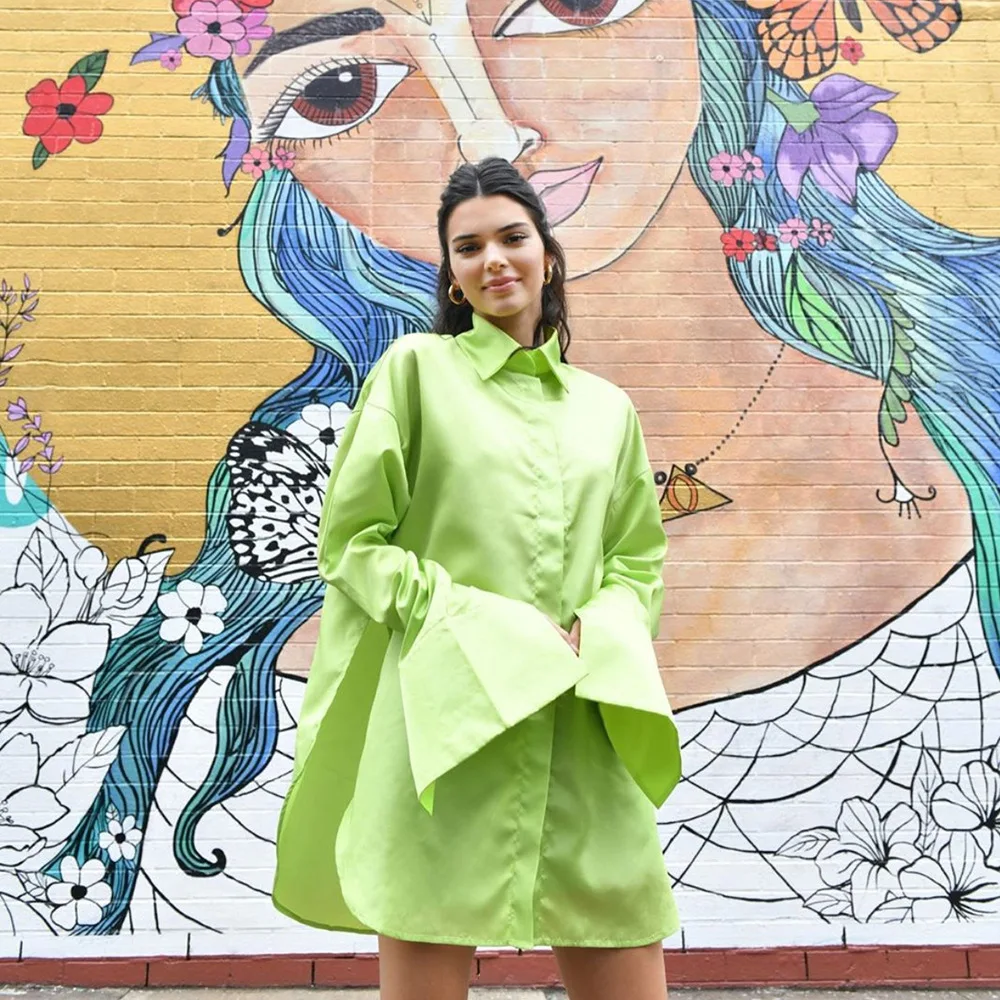 

2019 Spring Autumn Women Shirts Long Sleeve Silk Green Blouse Ladies Top Loose Long Kimono Cardigan Tunique Femme Party Blusa