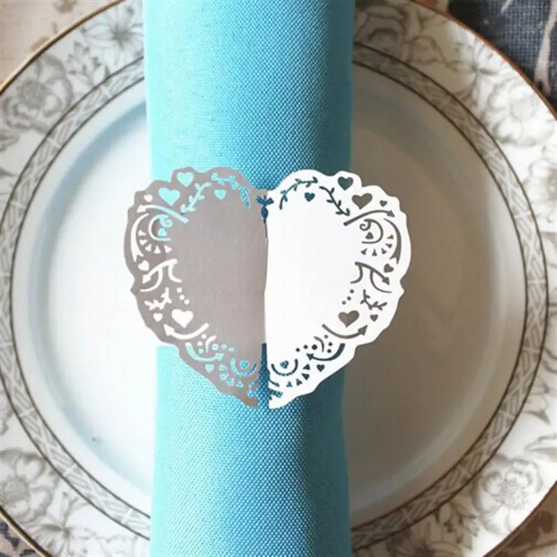 50pcs Heart Style Paper Napkin Rings for Wedding Decoration Dinner