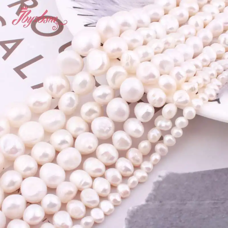 3-4/5-7/6-8/8-9mm Natural Freshwater Pearl White Freeform Natural Stone Beads For DIY Women Necklace Bracelet Jewelry Making 15″