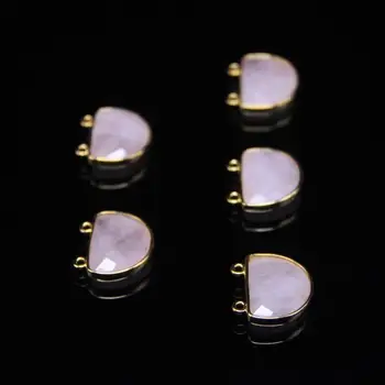 

5pcs 14x17mm Faceted Slab Natural Rose Quartzs Raw Crystal Cut Beads Plated Gold Bails Big Mouth Shape Pendants Necklace