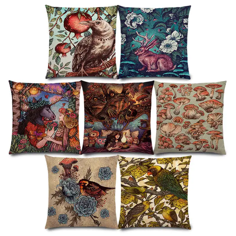 

New Dark Magic Augury Bird Flowers Three Eyes Raven Steampunk Hummingbird Night Princess Owl Lion Cushion Cover Pillow Case