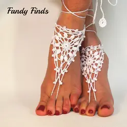 Для женщин крючком ноги украшения летние свадебные дамские сандалии для пляжа Dacing руки вязать цветок Девушки босиком украшения