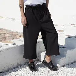 Для мужчин кулиска на талии широкие брюки Повседневное прямые брюки мужские модные свободные шаровары Японии Уличная Брюки